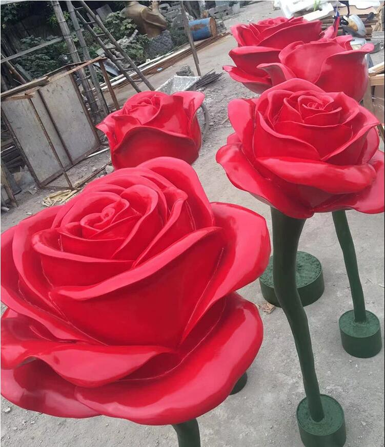 玻璃鋼玫瑰花雕塑不銹鋼藝術愛情主題520景觀擺件 玻璃鋼玫瑰花雕塑不銹鋼藝術愛情主題520景觀擺件